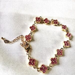 Gold-Tone Pink Crystal Clover Bracelet - Women's Jewelry